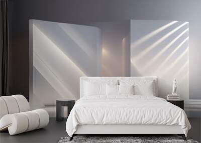 Beautiful light background mock-up for presentation with decorative white panels and decorate with hidden lighting. AI generated. Wall mural