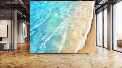 Beautiful tropical wave of summer sea surf. Soft turquoise blue ocean wave on the golden sandy beach. Wall mural