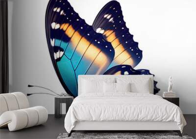 Very beautiful blue yellow orange butterfly in flight isolated on a transparent background. Wall mural