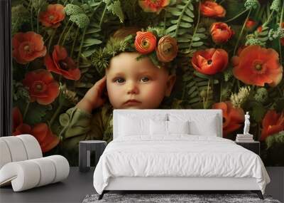 photo studio baby with poppies Wall mural