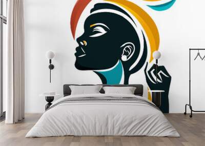 PNG women's logo featuring a black woman outlined with vibrant red, yellow, and blue strokes, capturing the essence of empowerment, resilience, and strength—a powerful tribute for Women's Day Wall mural