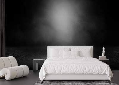 background of an empty dark room. empty walls, lights, smoke, glow, rays Wall mural