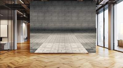 Background of empty room with brick walls and concrete floor, smoke, smog Wall mural