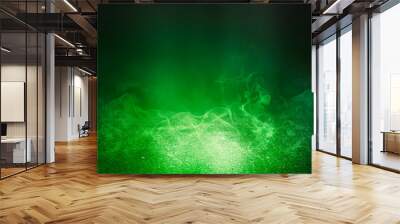 Background of empty scene with concrete floor, neon lights and smoke. Background trend color ufo green Wall mural