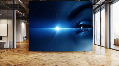 Biometric scan of a close-up of the female eye. The concept of modern virtual reality Wall mural