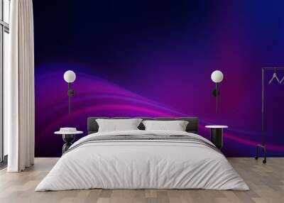 Dark abstract futuristic background with ultraviolet neon glow.  Laser neon lines, waves, particle explosion Wall mural