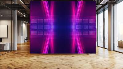 Dark abstract futuristic background. Neon glow, light lines, shapes. UV radiation. Empty Stage Background Wall mural