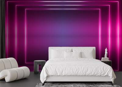 Dark abstract futuristic background. Neon lines, glow. Neon lines, shapes. Pink and blue glow Wall mural