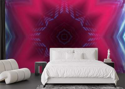 Dark abstract futuristic background. Neon lines, glow. Neon lines, shapes. Pink and blue glow Wall mural