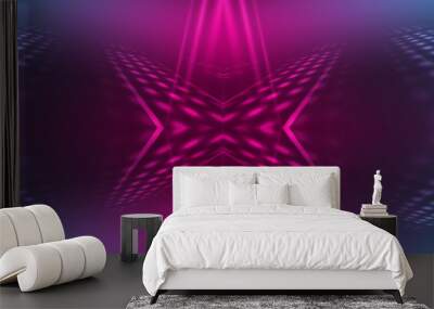 Dark abstract futuristic background. Neon lines, glow. Neon lines, shapes. Pink and blue glow Wall mural