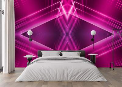 Dark abstract futuristic background. Neon lines, glow. Neon lines, shapes. Pink and blue glow Wall mural