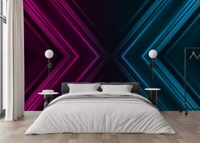 Dark abstract futuristic background. Neon lines, glow. Neon lines, shapes. Pink and blue glow Wall mural