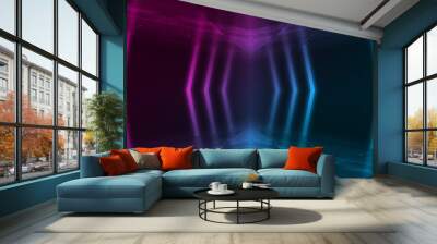 dark abstract futuristic background. neon lines, glow. neon lines, shapes. pink and blue glow Wall mural