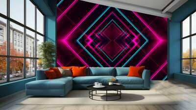 Dark abstract futuristic background. Neon lines, glow. Neon lines, shapes. Pink and blue glow Wall mural