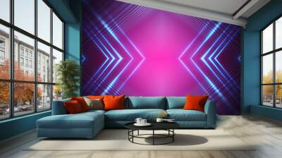 Dark abstract futuristic background. Neon lines glow. Neon lines, shapes. Pink-blue glow. Empty Stage Background Wall mural