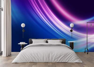 Dark blue abstract background with ultraviolet neon glow, blurry light lines, waves Wall mural