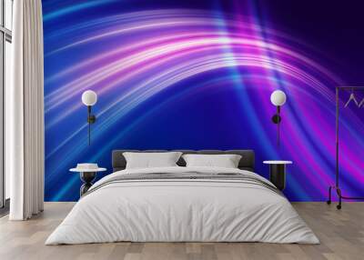 Dark blue abstract background with ultraviolet neon glow, blurry light lines, waves Wall mural