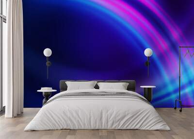 Dark blue abstract background with ultraviolet neon glow, blurry light lines, waves Wall mural