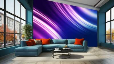 Dark blue abstract background with ultraviolet neon glow, blurry light lines, waves Wall mural