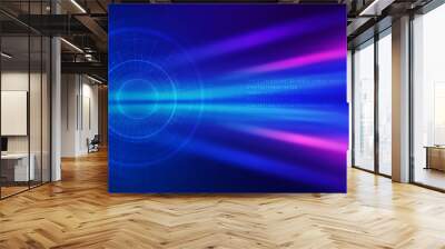 Dark tech abstract background with neon glow. Cyber circle laser figure on abstract background Wall mural