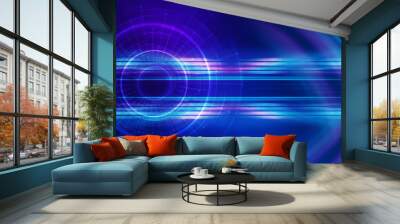 Dark tech abstract background with neon glow. Cyber circle laser figure on abstract background Wall mural