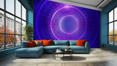 Dark tech abstract background with neon glow. Cyber circle laser figure on abstract background Wall mural