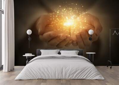 magic particles on the palms, magic, witchcraft Wall mural