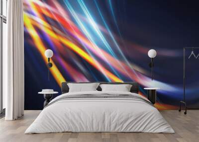 Multicolored blurred lines on a dark abstract background, neon glow Wall mural