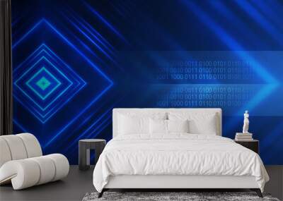 Tech abstract dark background. Elements of technology, neon glow. Empty copy space for your text. Wall mural