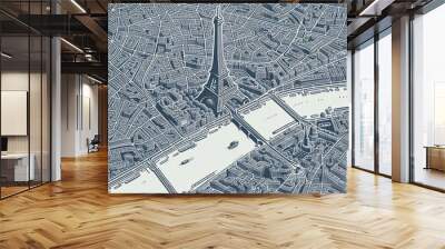 A detailed sketch of the Eiffel Tower, a notable landmark located in Paris, France. Wall mural