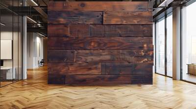 dark and warm wooden planks with distinct grain and texture, top view professional design Wall mural