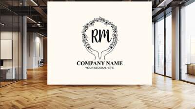 Initial RM Handwriting, Wedding Monogram Logo Design, Modern Minimalistic and Floral templates for Invitation cards Wall mural