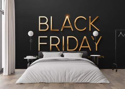 Black Friday Sale. Banner, poster, logo golden color on dark background. Wall mural