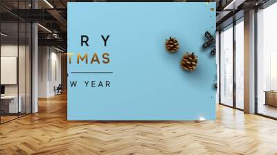 Christmas banner. Background Xmas design of sparkling lights garland, with realistic gifts box, black snowflake and glitter gold confetti. Horizontal christmas poster, greeting cards, headers, website Wall mural