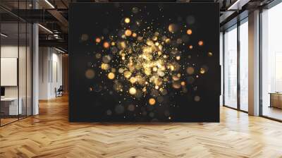 Christmas golden lights. Background of bright glow bokeh Wall mural