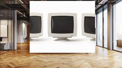 Computer monitor style model y2k. Set of realistic 3d rendering desktop monitor icons. Technology retro objects isolated on white background. Vector illustration Wall mural