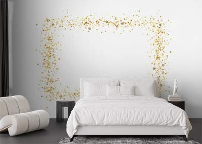 Decorative frame with glitter tinsel of confetti. Glow border of gold stars and dots points Wall mural