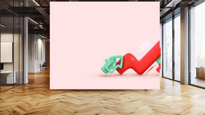 Financial news. Trading stock news impulses. Market movements creative concept charts up, infographics. Realistic 3d design. Growth World economy. Red curve arrow of trend. Vector illustration Wall mural