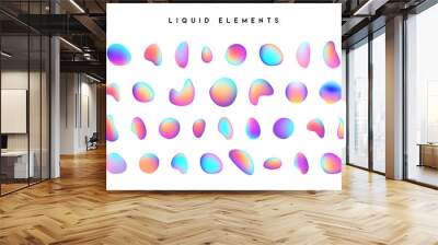 Gradient iridescent shapes. Set isolated liquid elements of holographic chameleon design palette of shimmering colors. Modern abstract pattern, bright colorful paint splash fluid. Wall mural