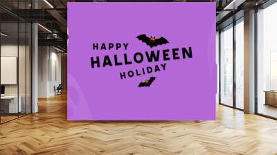 Halloween horizontal banner, header for website. Realistic 3d design, orange pumpkin, ghost, bats, spider web. Abstract cartoon design. Vector illustration Wall mural