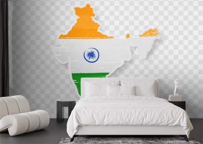 India detailed map with flag of country. Painted in watercolor paint colors in the national flag. Wall mural