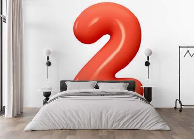 Number 2. Two Number sign red color. Realistic 3d design in cartoon balloon style. Isolated on white background. vector illustration Wall mural