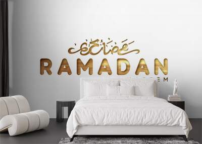 Ramadan Kareem. Text Arabic calligraphy of gold color, Translation by Ramadan Kareem. Traditional Islamic holy holiday. Vector illustration Wall mural