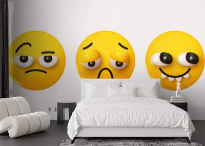 Set Icon Smile Emoji. Realistic yellow glossy 3d emotions face. Emoticons collection. Pack 37. Vector illustration Wall mural