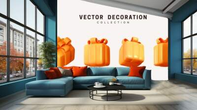 Set of realistic 3d gifts box. Holiday decoration presents. Festive gift surprise. Decor Isolated boxes. Vector illustration Wall mural