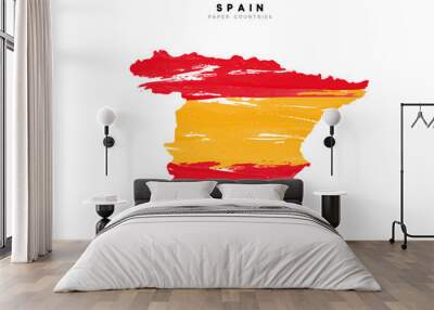 Spain detailed map with flag of country. Painted in watercolor paint colors in the national flag Wall mural