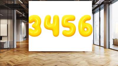 Yellow numbers from 0 to 9. Collection of voluminous inflated numbers from balloon. Set of bright bubble spherical figures. Realistic 3d design. vector illustration Wall mural