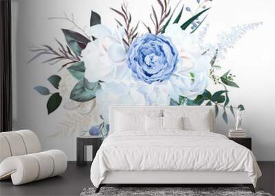 Dusty blue rose, white hydrangea, ranunculus, magnolia, agonis, pampas grass Wall mural