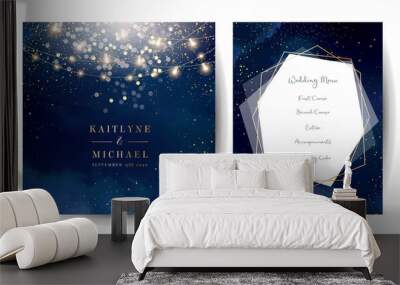 Gold confetti and navy background. Golden scattered dust Wall mural