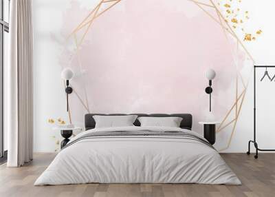 Golden line art, watercolor style pink texture splash Wall mural